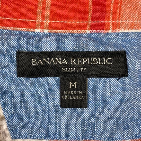 Banana Republic Slim Fit Lenin Blend Plaid Shirt - Men’s M - Picture 5 of 7